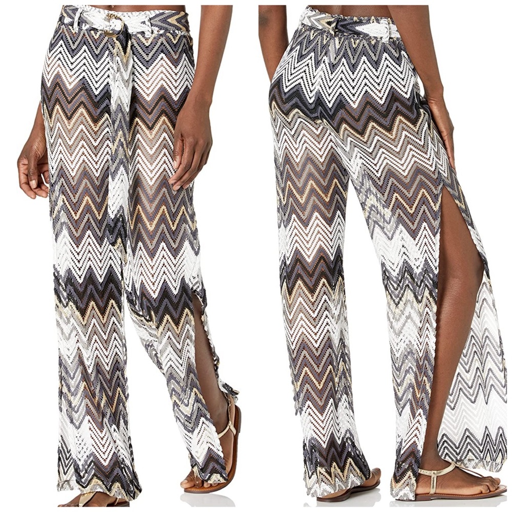 Trina Turk Chevron Print Drift Side Slit Crochet Lounge Pool Swim Pants NWT M - Picture 9 of 10